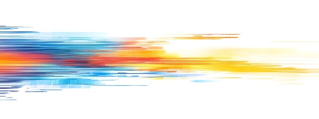  Abstract background with blurred speed lines in blue, orange, and yellow colors on a white background