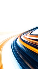  Abstract background with blurred speed lines in blue, orange, and yellow colors on a white background