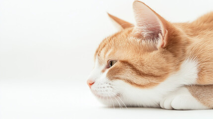 Close-up profile of a beautiful red and white cat, banner with a space for text