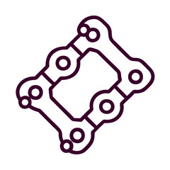 A purple car chain on a white background. The square is made up of many small circles. The circles are all different sizes and are arranged in a way that creates a pattern