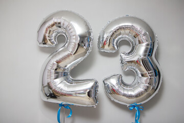 silver numbers 23 helium balloons