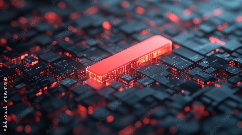 Poster red data bar across illuminated circuit board