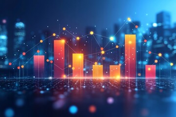 A bar graph with rising data trends, symbolizing economic growth, progress, and the power of statistics to guide global decisions. Generative AI