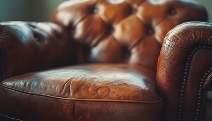 Obraz premium Leather armchair in a soft, diffused light setting