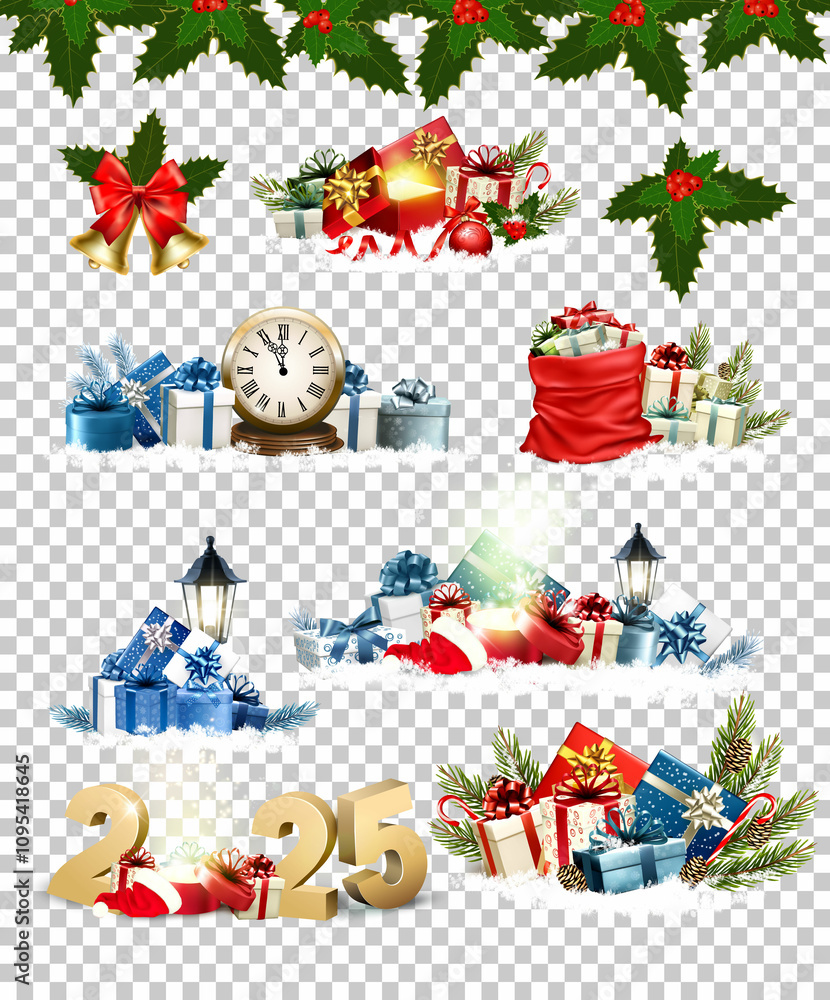 Aufkleber big set of christmas and new year holiday icons and objects. vector illustration.