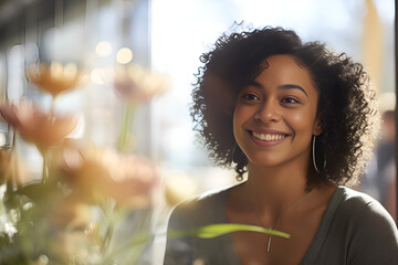 A black woman is a salesman in a flower shop