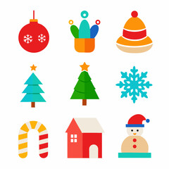 sets of Christmas Holiday winter season colorful icon set on white background