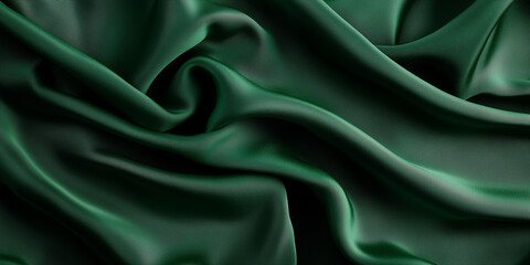 Obraz premium Emerald green silk fabric with elegant folds and smooth texture, luxurious textile background