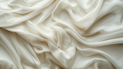 Soft, flowing white fabric draped elegantly, capturing subtle light and creating a tranquil, dreamy atmosphere