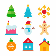 sets of Christmas Holiday winter season colorful icon set on white background