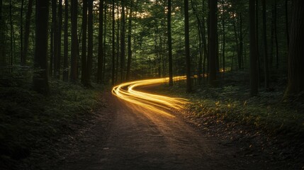 Fototapeta premium Enchanted Forest Path: A Journey Through Light and Shadow