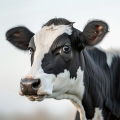 Black and white Holstein dairy cow with visible udders.