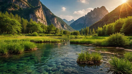 Obraz premium natural sunrise in the mountains background walpaper