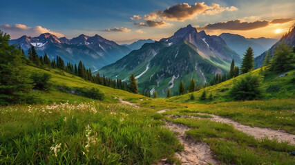 Fototapeta premium natural sunrise in the mountains background walpaper