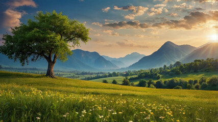 Fototapeta premium natural sunrise in the mountains background walpaper