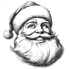 Fototapeta premium vector comic style sketch of Santa Claus happy face, rough black outlines on white background 