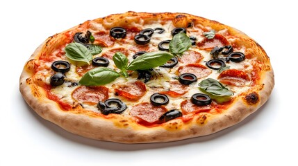 Food, Pizza, on White Background, Photo Realistic, Wallpaper, Cover and Screen for Smartphone, PC, Laptop, 9:16 and 16:9 Format