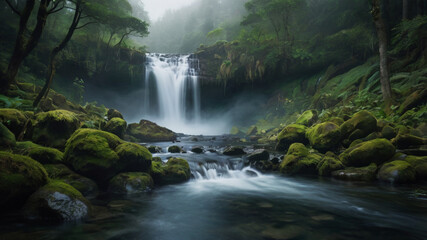 natural waterfall in the forest background wallpaper