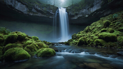 natural waterfall in the forest background wallpaper