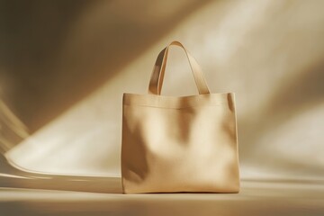 Minimal beige tote bag with shadows	