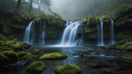 Obraz premium natural waterfall in the forest background wallpaper