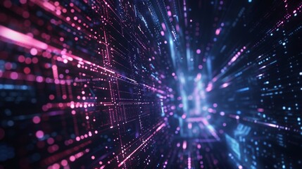 Futuristic dark banner background with gradient, glowing grid lines, and cyberpunk patterns