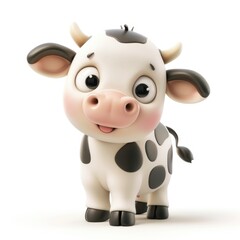 Naklejka premium 3D cartoon cow illustration on isolated background.