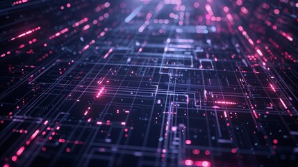 High quality dark futuristic banner background with glowing grid lines and digital patterns