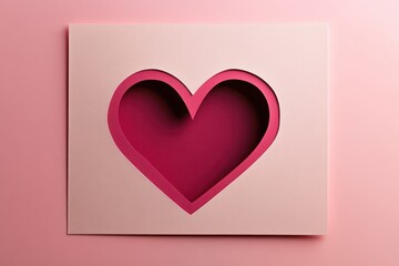 A modern and minimalist Valentinea??s card with a single oversized paper cut heart in a deep pink, centered on a light pink background.