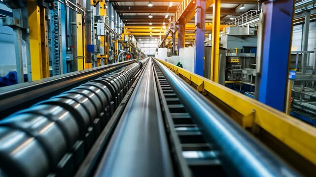 Conveyor system in a modern manufacturing facility during daytime operation