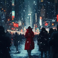 woman in. snowy night