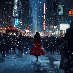 woman in snowy night