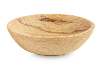 Kitchen utensils: empty wooden bowl, isolated on white background