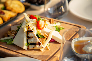 breakfast cheese plate on the table