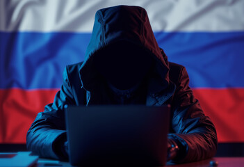 Russian hacker with laptop.