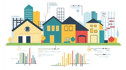 Fototapeta premium Urban Development & Real Estate Market Analytics: A Colorful Visualization of City Growth, Housing Trends, and Investment Opportunities