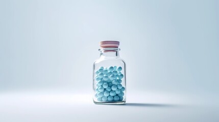 blue pills in glass