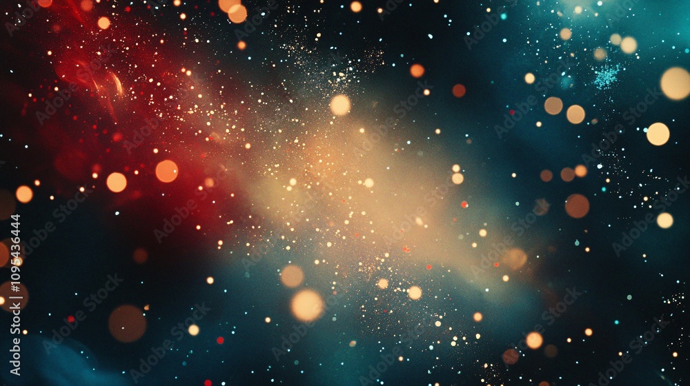 Poster Abstract festive background with blurred colorful lights and glittering particles creating magical atmosphere