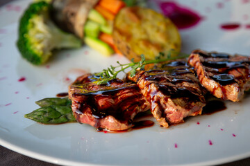 grilled steak with vegetables