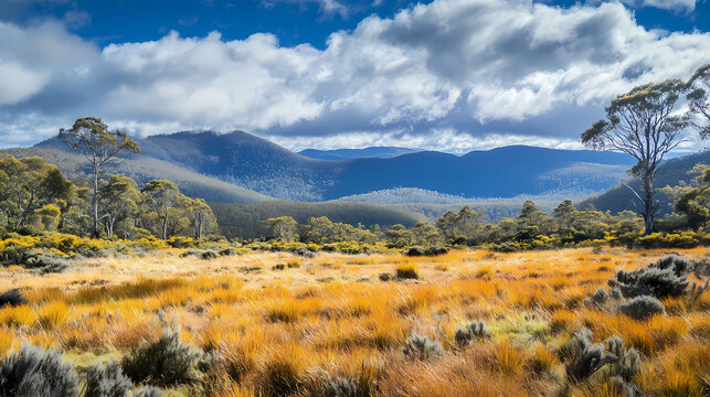 
Tasmanian Wilderness with rolling hills and untouched nature