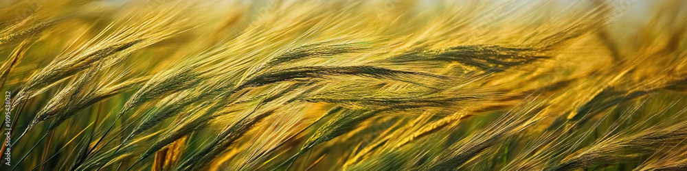 Poster a close-up of a field of tall grass swaying gently in the breeze, revealing intricate textures and s