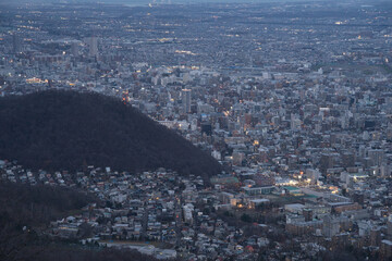 札幌藻岩山山頂展望台からみた札幌のビル群の街並み