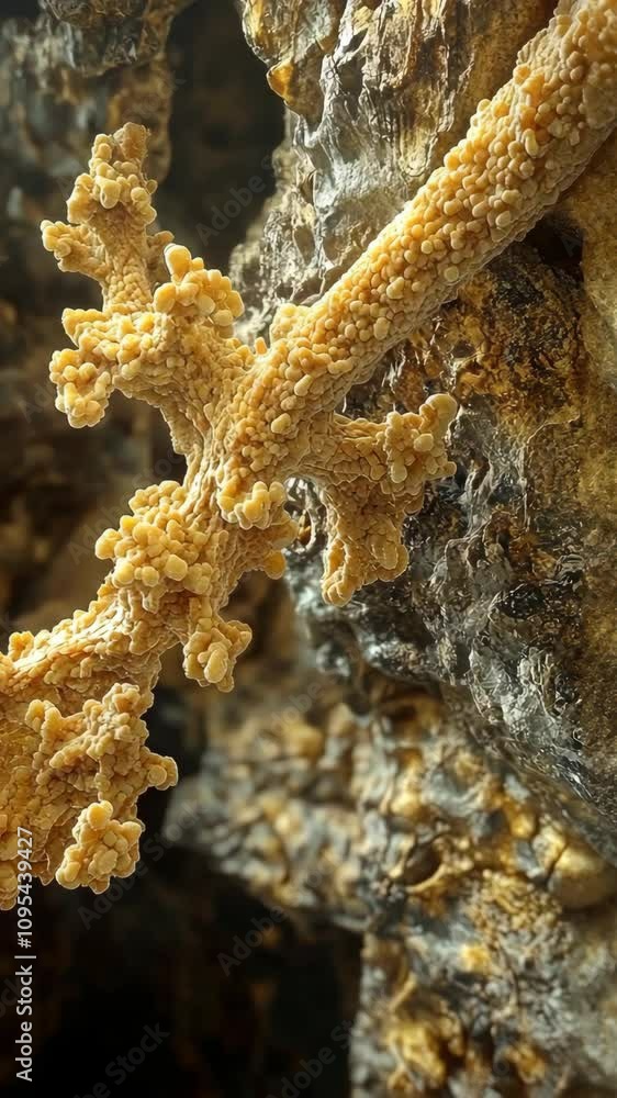 Poster close-up view of unique coral growth on rocky substrate in a marine environment highlighting its int