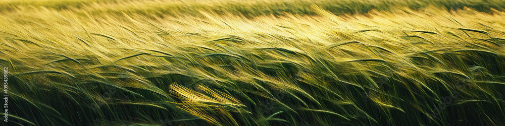 Poster Prairie Patterns: A field of tall grass sways gently in the wind, revealing delicate patterns and textures created by the sunlight.