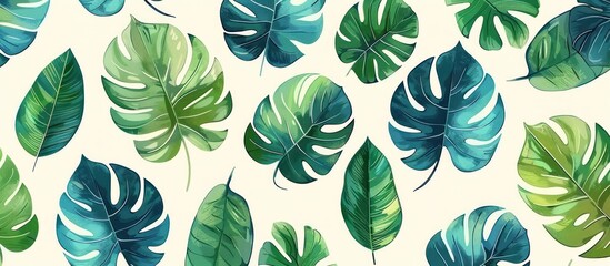 Tropical green leaf pattern background.