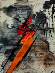 Contemporary abstract expressionis cubism paintings in orange grey dark colors composition