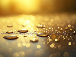 Water Droplets with Golden Light Reflection