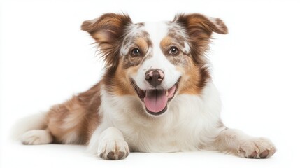 Fototapeta premium Fun-loving dog happily plays with a ball on a bright, clean white background during a lively afternoon