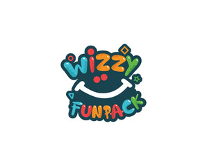 typography logo wizzy funpack ,Kids zone vector cartoon logo. Colorful bubble letters for children's playroom decoration,Vector illustration.