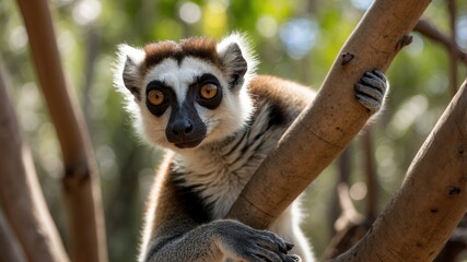 Obraz premium Ring-Tailed Lemur in a Forest Habitat